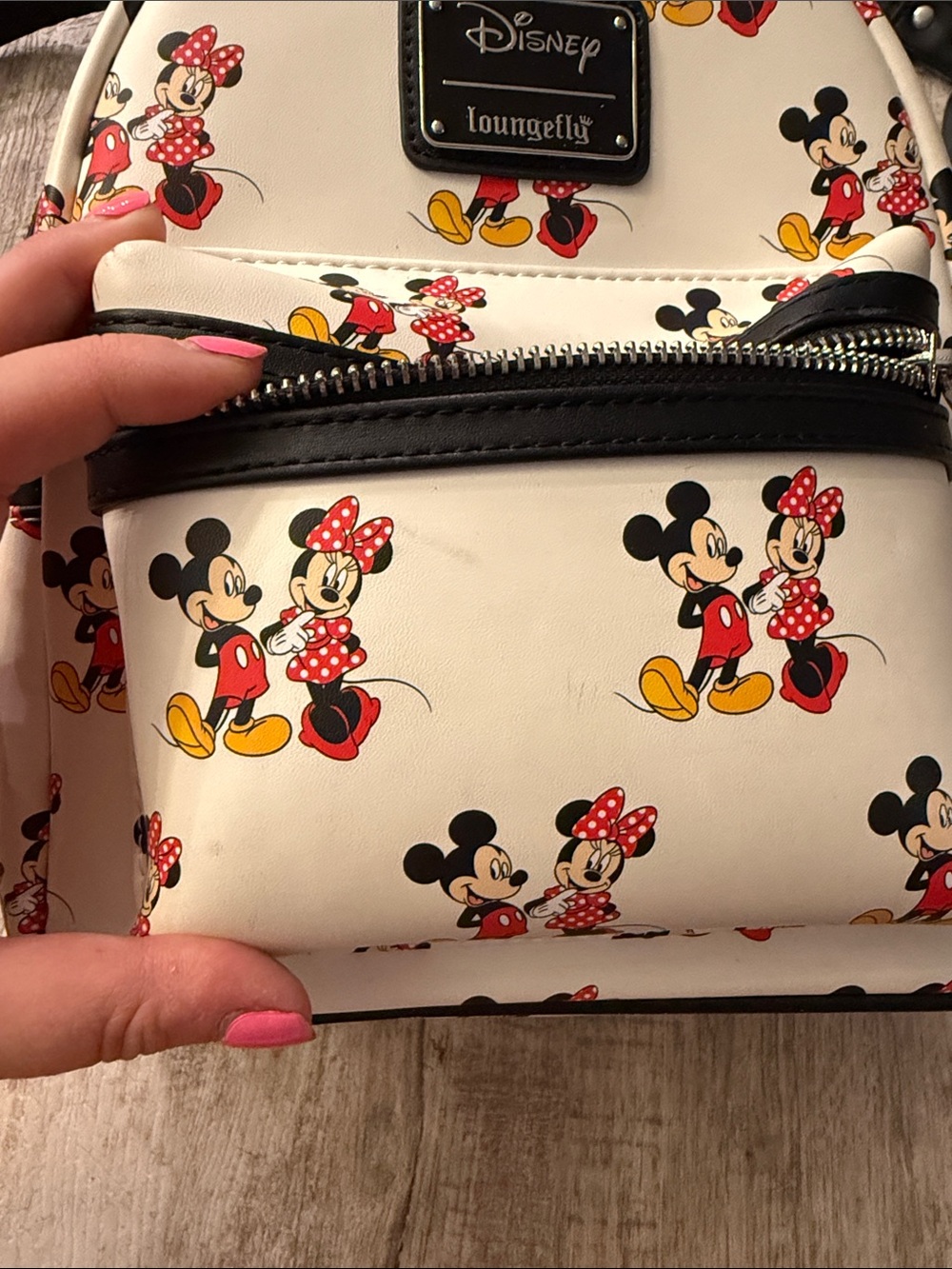 Loungefly White Minnie & Mickey Pattern Mini Backpack - Picture 2 of 5